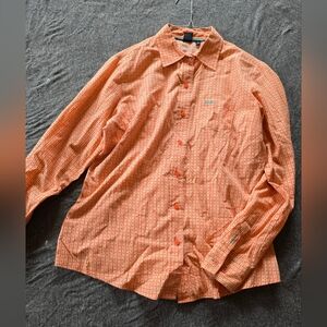 Womens Orange Checkered Cinch  Shirt